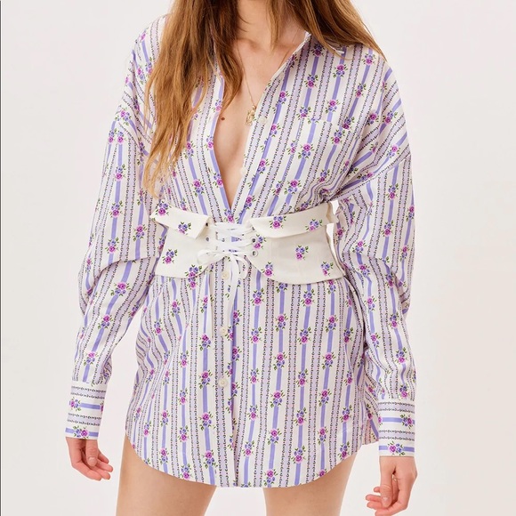 For Love And Lemons Tops - For Love & Lemons boyfriend floral shirt with corset